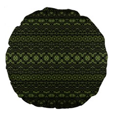 Boho Sage Green Black Large 18  Premium Flano Round Cushions by SpinnyChairDesigns