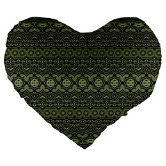 Boho Sage Green Black Large 19  Premium Flano Heart Shape Cushions by SpinnyChairDesigns