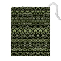 Boho Sage Green Black Drawstring Pouch (4xl) by SpinnyChairDesigns