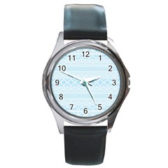 Boho Baby Blue Pattern Round Metal Watch