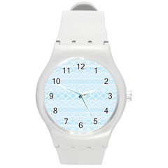 Boho Baby Blue Pattern Round Plastic Sport Watch (m) by SpinnyChairDesigns