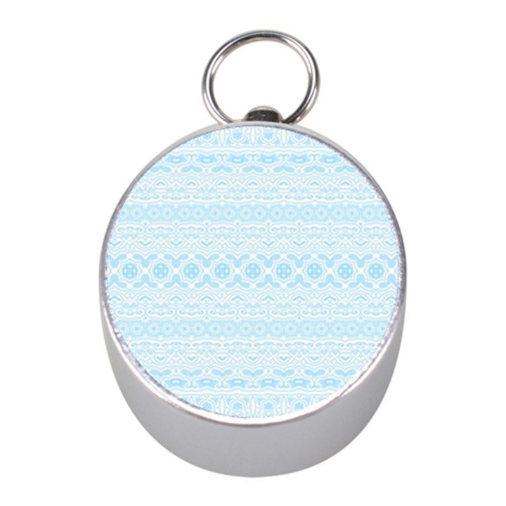 Boho Baby Blue Pattern Mini Silver Compasses