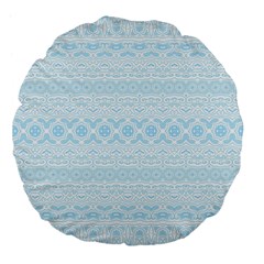 Boho Baby Blue Pattern Large 18  Premium Flano Round Cushions by SpinnyChairDesigns