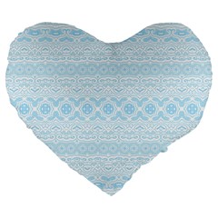 Boho Baby Blue Pattern Large 19  Premium Flano Heart Shape Cushions by SpinnyChairDesigns