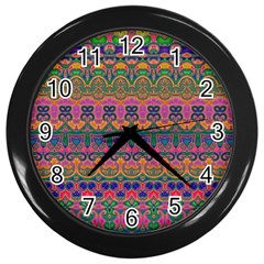 Boho Colorful Pattern Wall Clock (black) by SpinnyChairDesigns