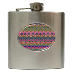 Boho Colorful Pattern Hip Flask (6 Oz) by SpinnyChairDesigns