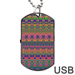 Boho Colorful Pattern Dog Tag Usb Flash (one Side) by SpinnyChairDesigns