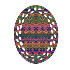 Boho Colorful Pattern Ornament (oval Filigree) by SpinnyChairDesigns