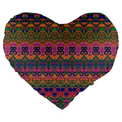 Boho Colorful Pattern Large 19  Premium Heart Shape Cushions by SpinnyChairDesigns