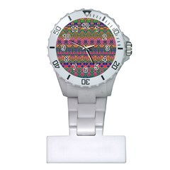 Boho Colorful Pattern Plastic Nurses Watch by SpinnyChairDesigns