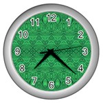 Boho Emerald Green Wall Clock (Silver) Front