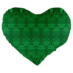 Boho Emerald Green Large 19  Premium Flano Heart Shape Cushions by SpinnyChairDesigns