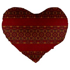 Boho Red Gold Large 19  Premium Heart Shape Cushions by SpinnyChairDesigns