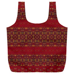 Boho Red Gold Full Print Recycle Bag (xxxl) by SpinnyChairDesigns