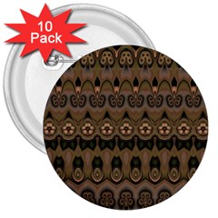 Boho Green Brown Pattern 3  Buttons (10 Pack)  by SpinnyChairDesigns