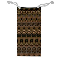 Boho Green Brown Pattern Jewelry Bag by SpinnyChairDesigns