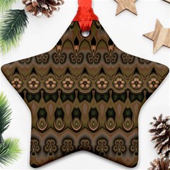 Boho Green Brown Pattern Star Ornament (two Sides) by SpinnyChairDesigns