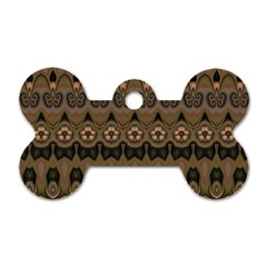 Boho Green Brown Pattern Dog Tag Bone (one Side) by SpinnyChairDesigns