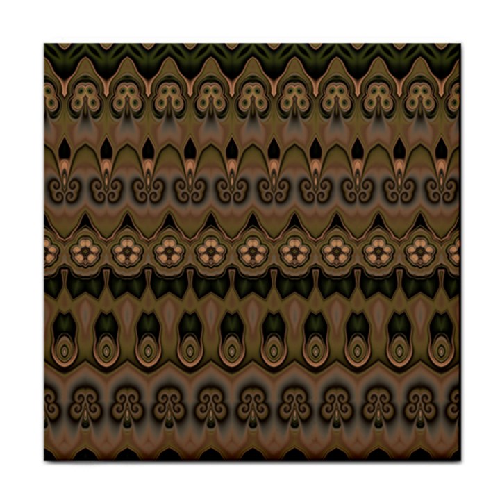 Boho Green Brown Pattern Face Towel