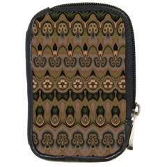 Boho Green Brown Pattern Compact Camera Leather Case by SpinnyChairDesigns