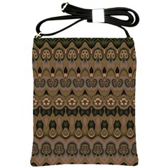 Boho Green Brown Pattern Shoulder Sling Bag by SpinnyChairDesigns