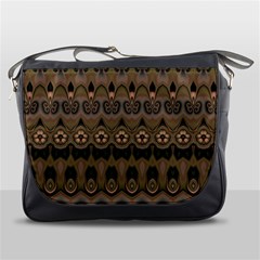 Boho Green Brown Pattern Messenger Bag by SpinnyChairDesigns