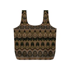 Boho Green Brown Pattern Full Print Recycle Bag (s) by SpinnyChairDesigns