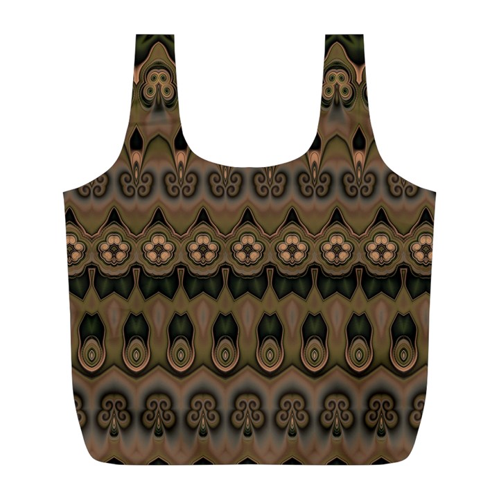 Boho Green Brown Pattern Full Print Recycle Bag (L)