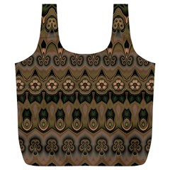 Boho Green Brown Pattern Full Print Recycle Bag (xl) by SpinnyChairDesigns