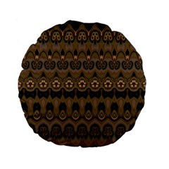 Boho Green Brown Pattern Standard 15  Premium Flano Round Cushions by SpinnyChairDesigns