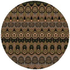 Boho Green Brown Pattern Wooden Puzzle Round by SpinnyChairDesigns