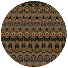 Boho Green Brown Pattern Wooden Bottle Opener (round) by SpinnyChairDesigns