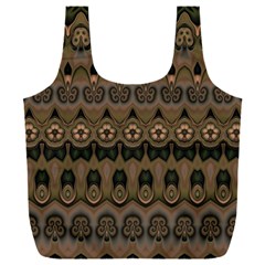 Boho Green Brown Pattern Full Print Recycle Bag (xxl) by SpinnyChairDesigns