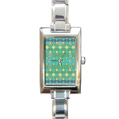 Boho Green Blue Checkered Rectangle Italian Charm Watch by SpinnyChairDesigns