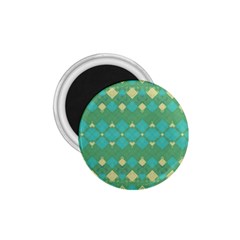 Boho Green Blue Checkered 1 75  Magnets by SpinnyChairDesigns