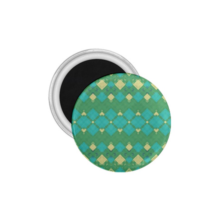 Boho Green Blue Checkered 1.75  Magnets