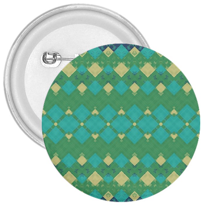 Boho Green Blue Checkered 3  Buttons