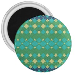 Boho Green Blue Checkered 3  Magnets by SpinnyChairDesigns