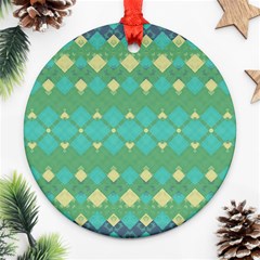 Boho Green Blue Checkered Ornament (round) by SpinnyChairDesigns