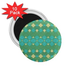 Boho Green Blue Checkered 2 25  Magnets (10 Pack)  by SpinnyChairDesigns