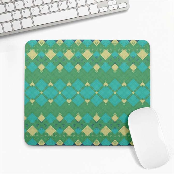 Boho Green Blue Checkered Large Mousepads