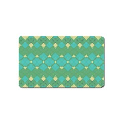 Boho Green Blue Checkered Magnet (name Card) by SpinnyChairDesigns