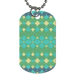 Boho Green Blue Checkered Dog Tag (one Side) by SpinnyChairDesigns