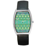 Boho Green Blue Checkered Barrel Style Metal Watch Front