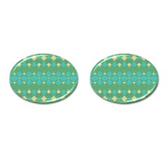 Boho Green Blue Checkered Cufflinks (oval) by SpinnyChairDesigns