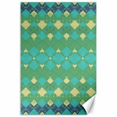 Boho Green Blue Checkered Canvas 24  X 36  by SpinnyChairDesigns