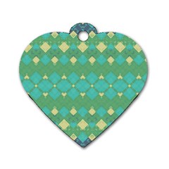 Boho Green Blue Checkered Dog Tag Heart (one Side) by SpinnyChairDesigns