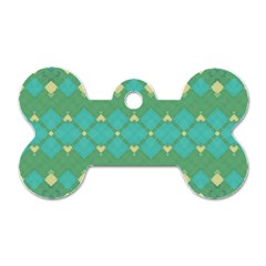 Boho Green Blue Checkered Dog Tag Bone (two Sides) by SpinnyChairDesigns