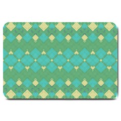 Boho Green Blue Checkered Large Doormat 