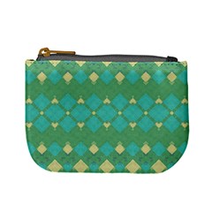 Boho Green Blue Checkered Mini Coin Purse by SpinnyChairDesigns